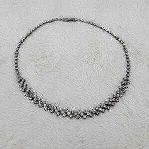 1950's Vintage Single to Triple Row Clear Rhinestone on a Dark Metal Necklace